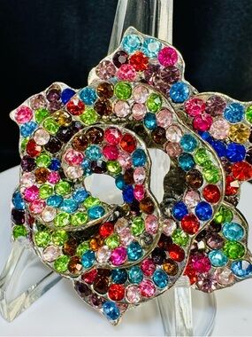 Vibrant Vintage Multicolor Crystal Flower Brooch Pin